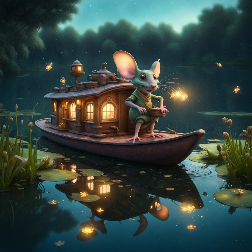 Mouse on Boot Houseboat in Frog Lake