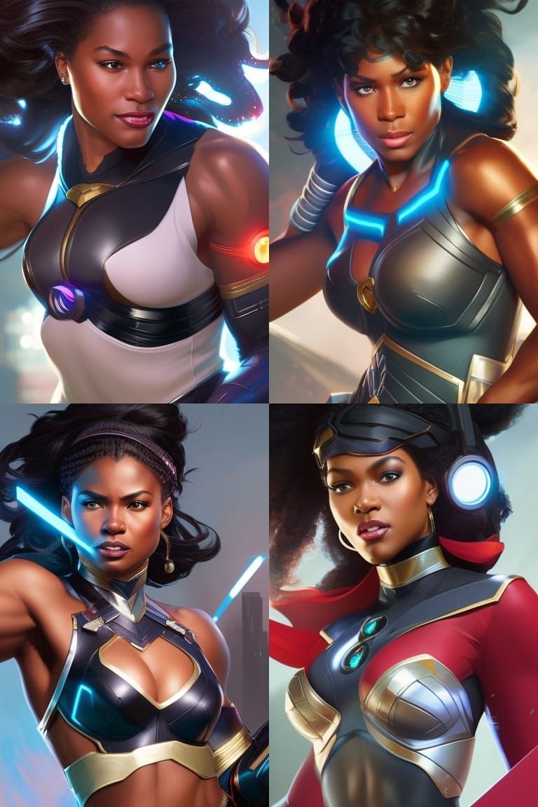 Black Super-Woman Portrait in Art Nouveau Style