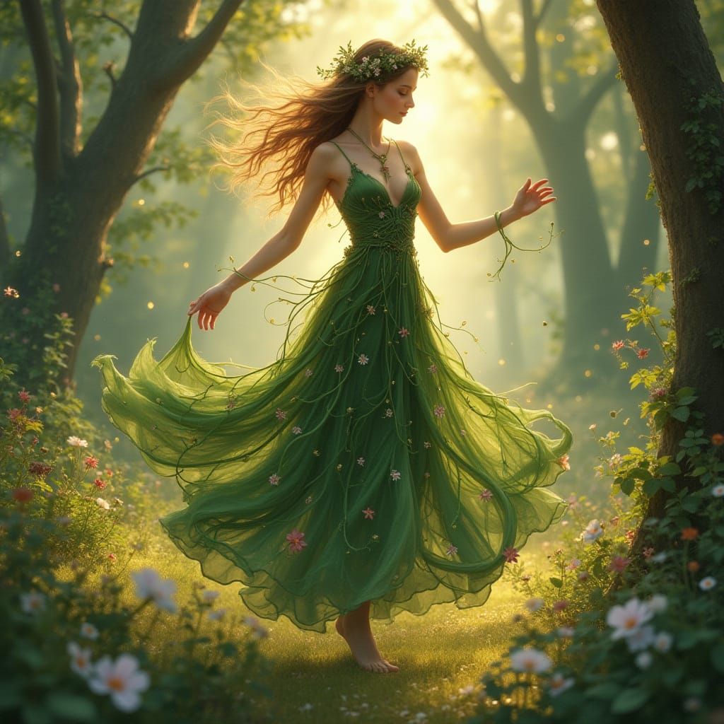 Woodland Nymph in Whimsical Forest Scene