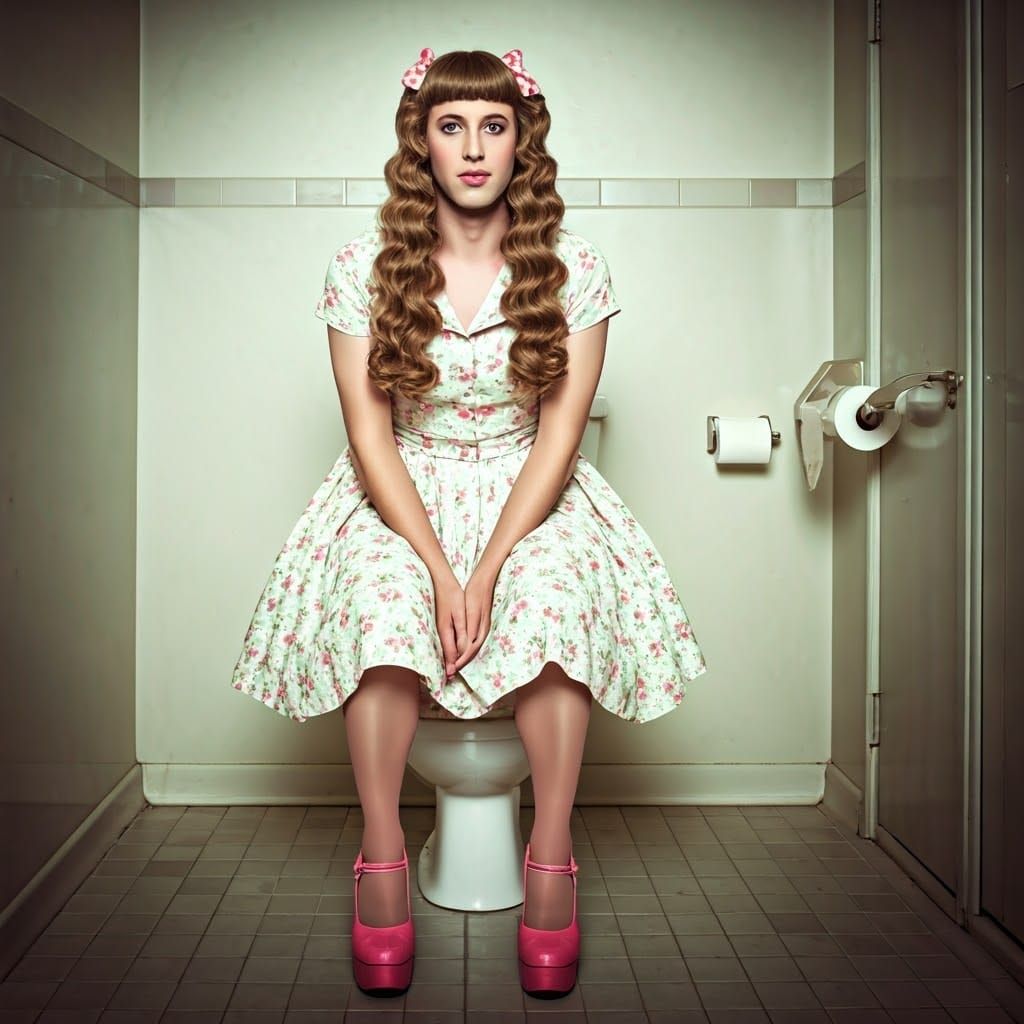 1950s Housewife Portrait in Vintage Bathroom Setting
