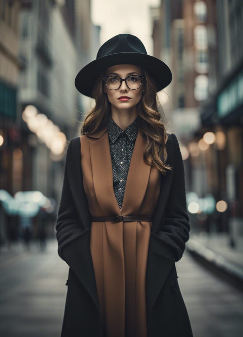 Hipster Woman in City Street Portrait, Fashion Photography