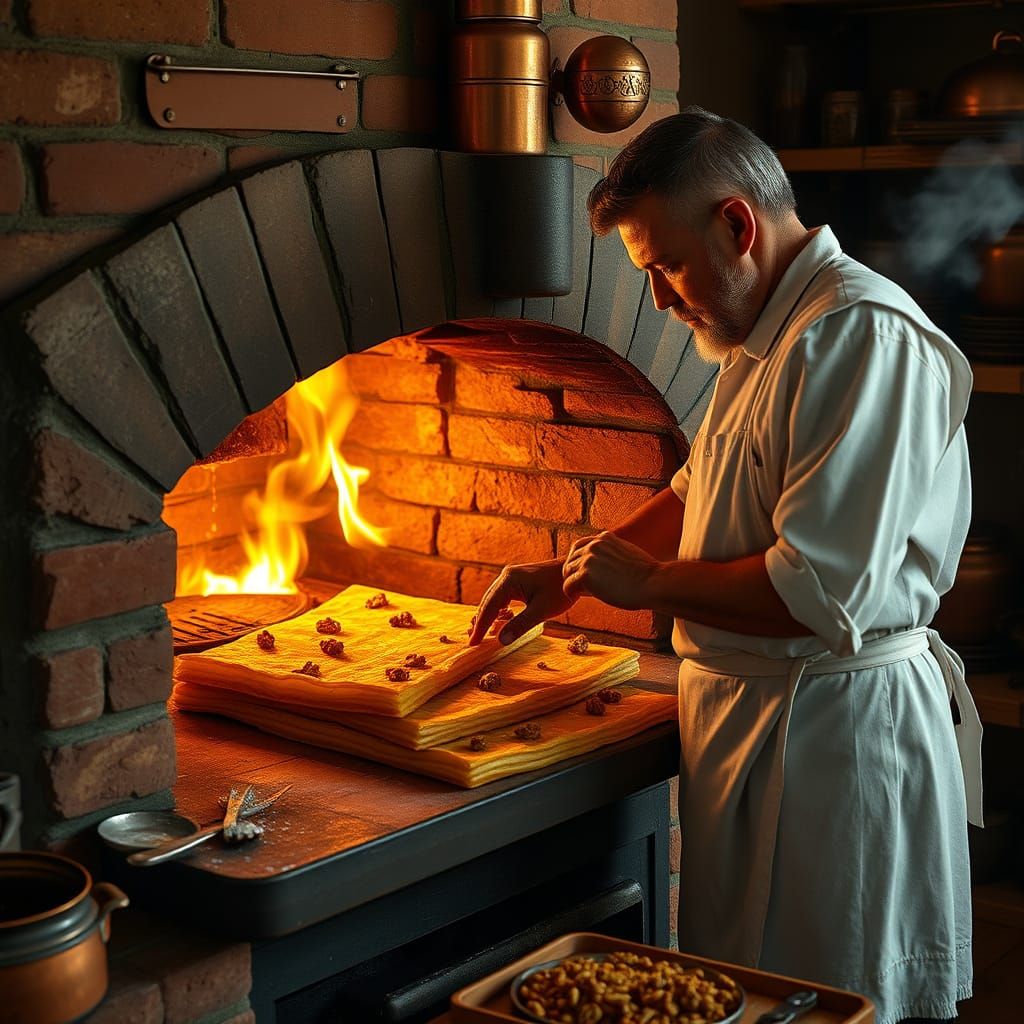 Master Pastry Chef Crafts Baklava in Cozy Wood-Fired Oven