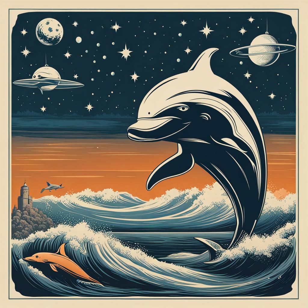 Astronaut Riding a Dolphin in Space