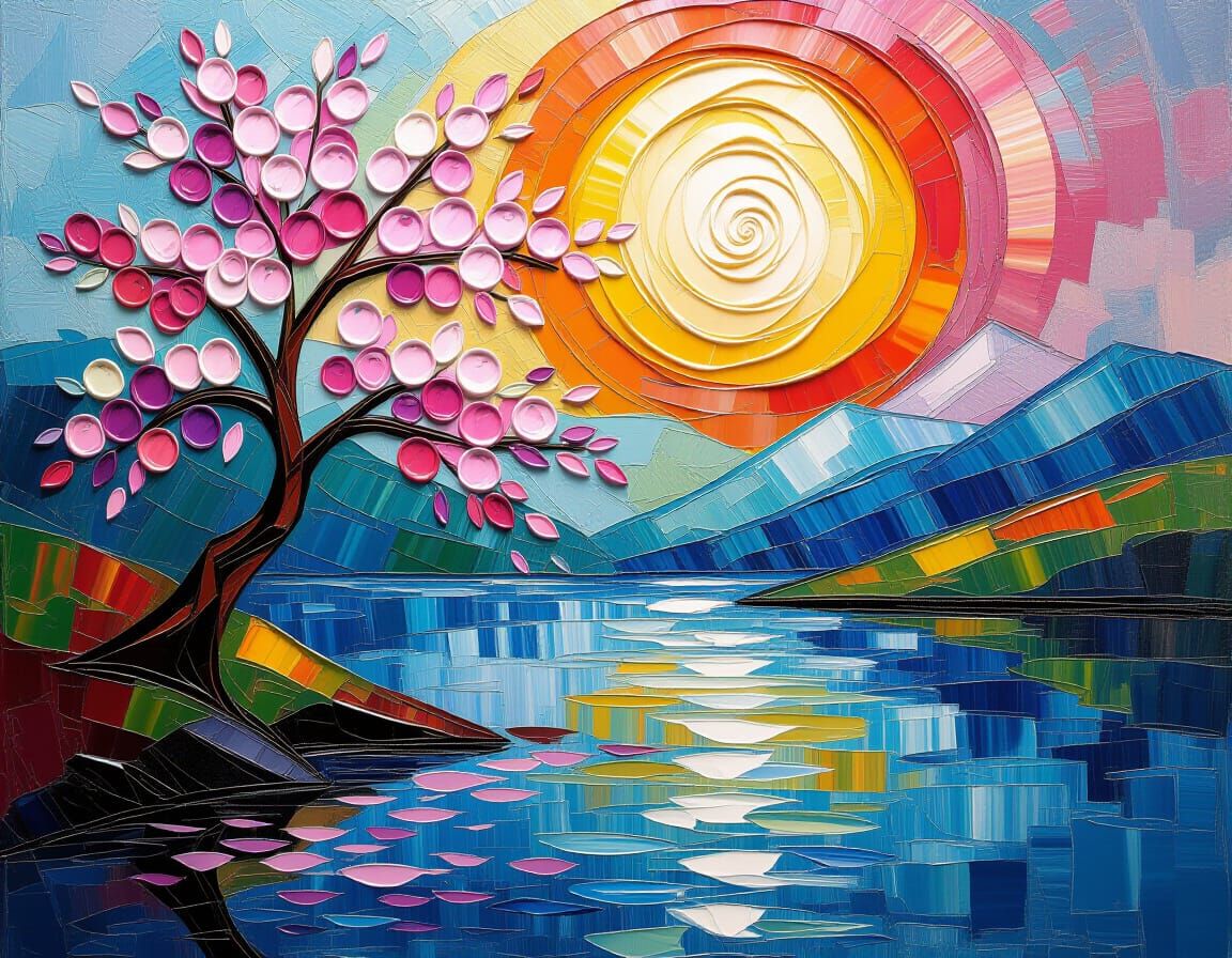 Surreal Impasto Oil Painting of Sakura Blossoms