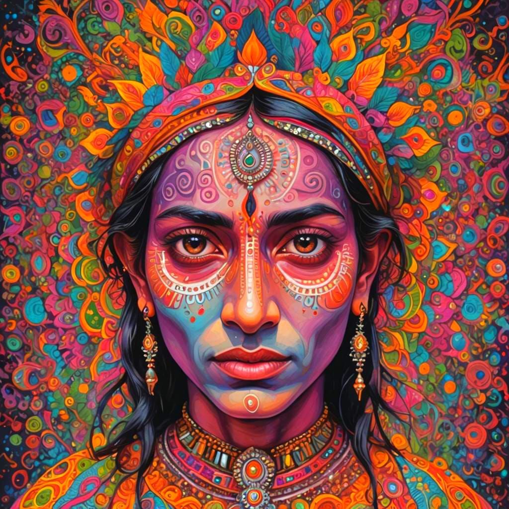 Psychedelic Indian Face with Expanding Mind