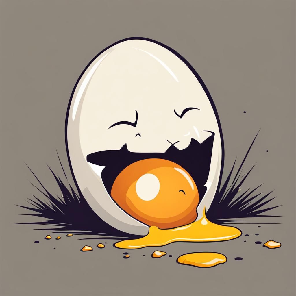 Cartoon Egg Yolk Spill with Shocked Expression