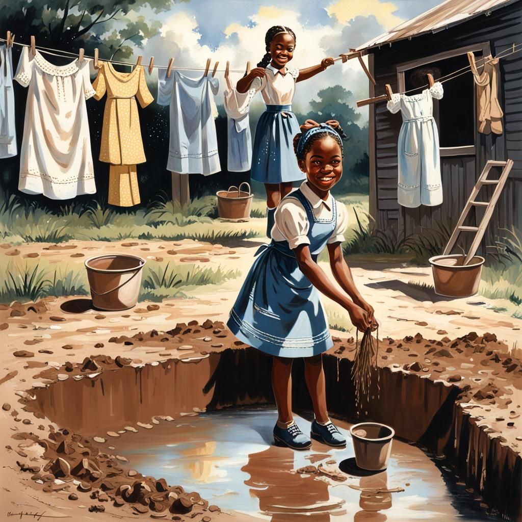 Happy Girl Makes Mud Pies in the 1960s
