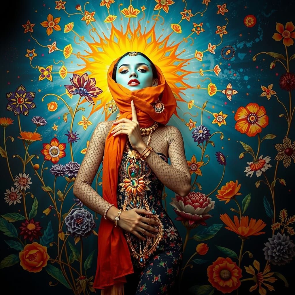 Psychedelic Floral Garden in Bold Tropical Colors