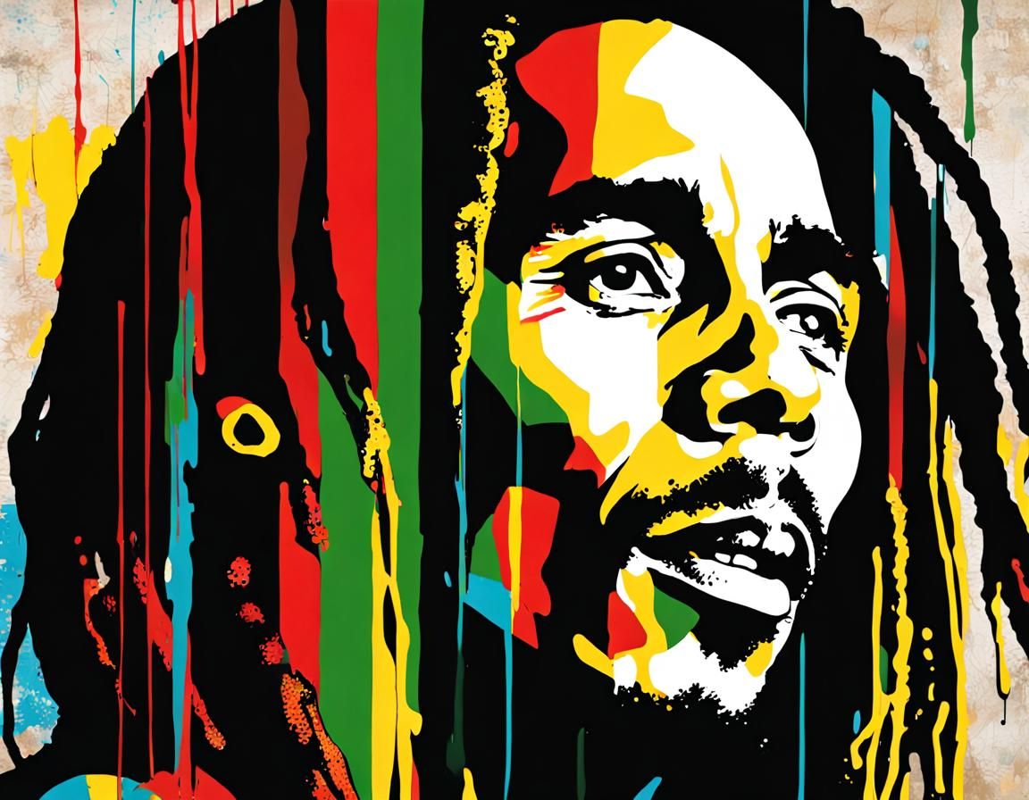 Bob Marley Graffiti Portrait in Pop Art Style