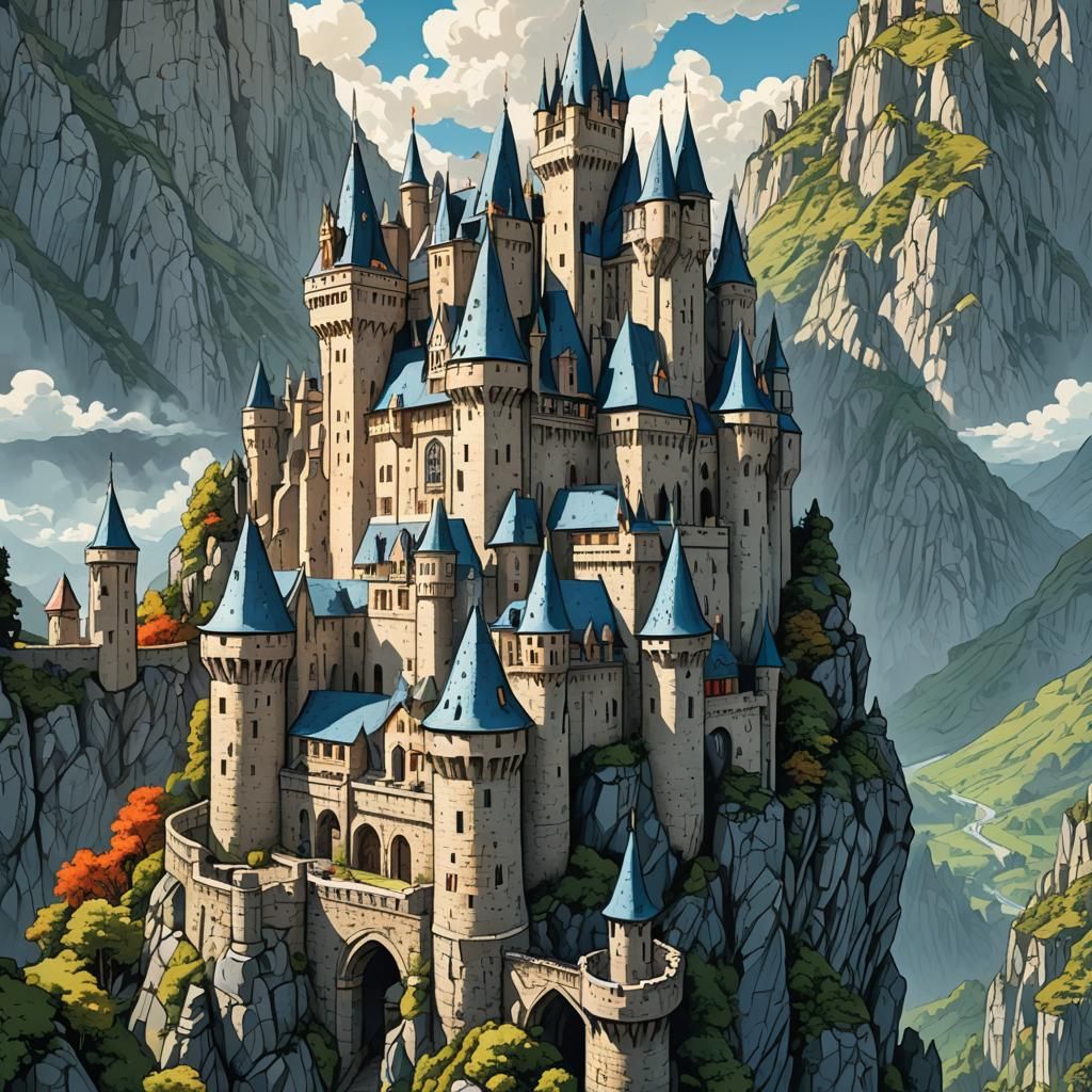 Modern Medieval Castle in Comic Book Style