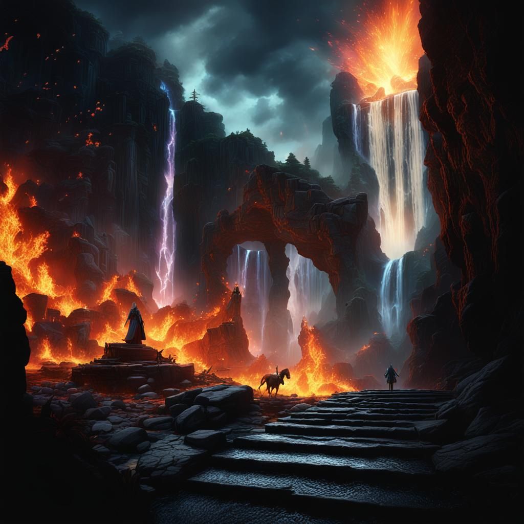 Fantastical Waterfall Matte Painting in Deep Color