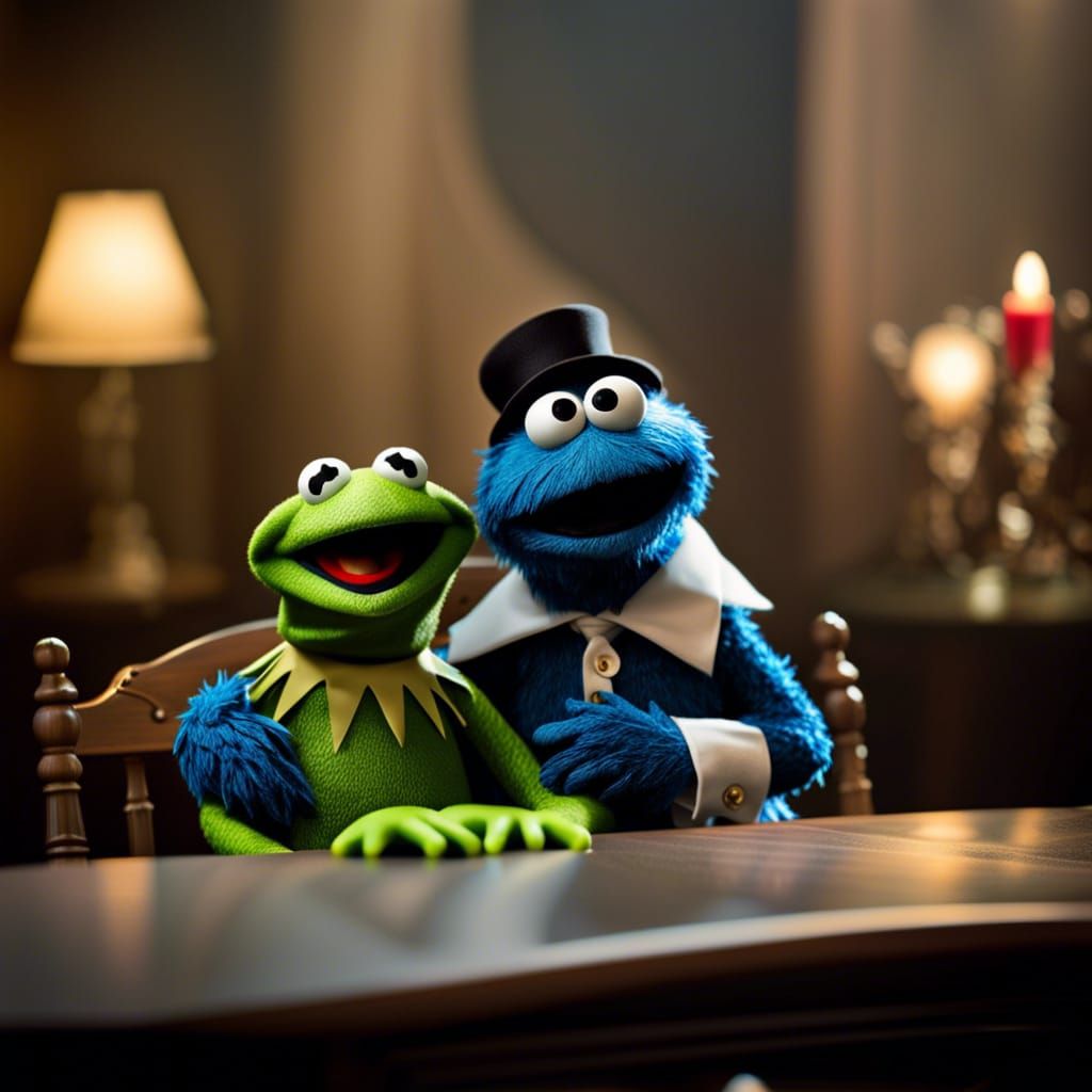 Cookie Monster and Kermit Gothic Embrace