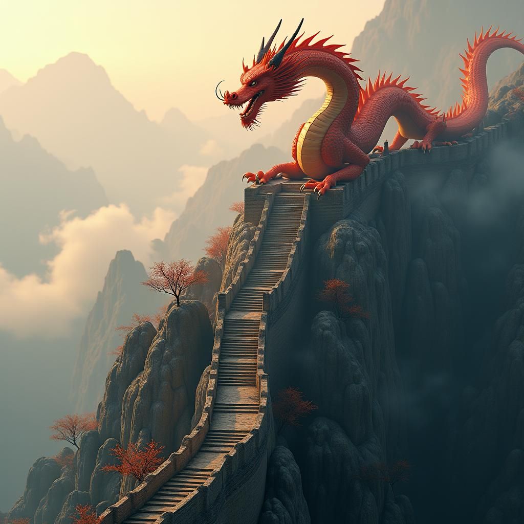 Chinese Dragon on Great Wall: 3D Cinematic Art