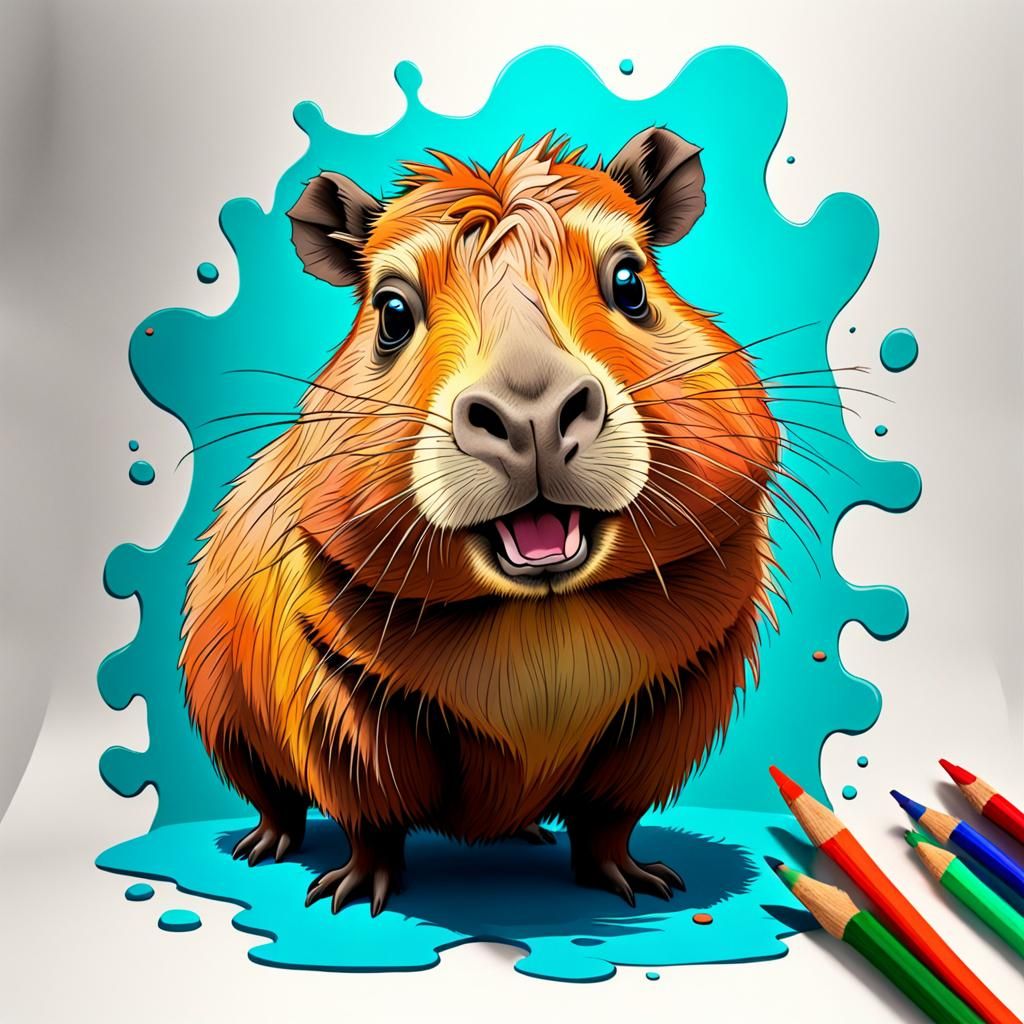 Colorful 3D Cartoon of a Crazy Capybara