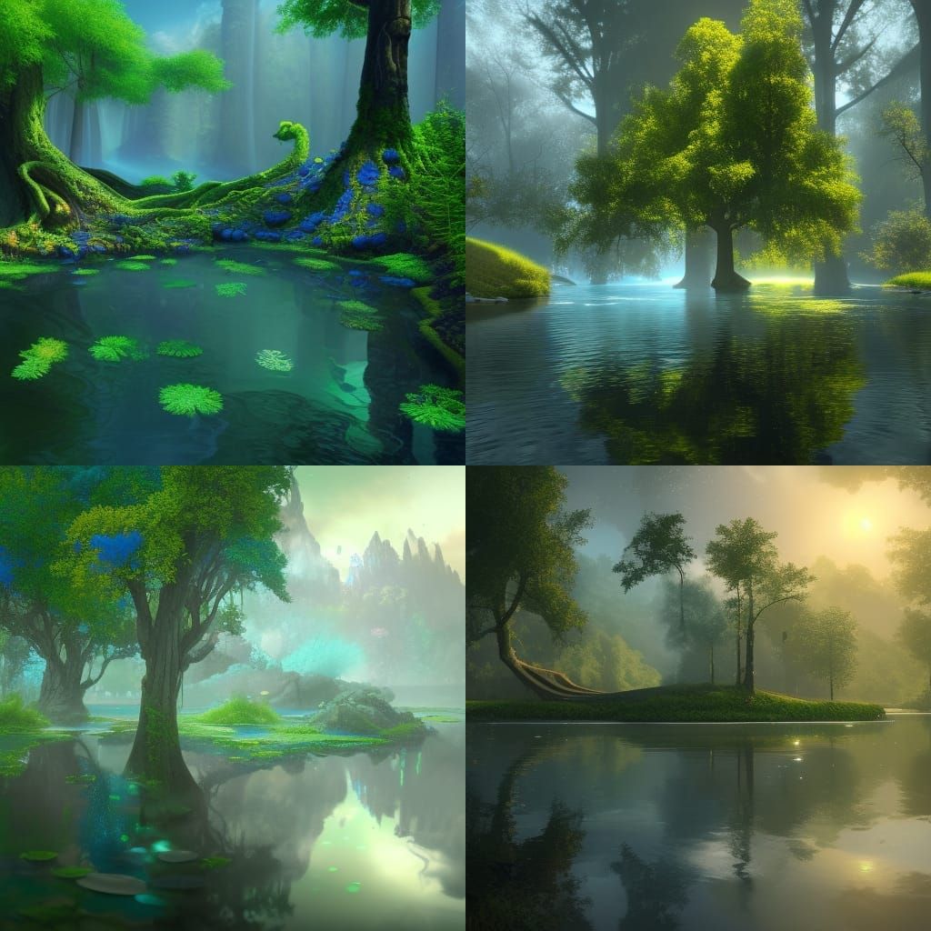 Earth Day Tree Reflection in Fantasy Art Style