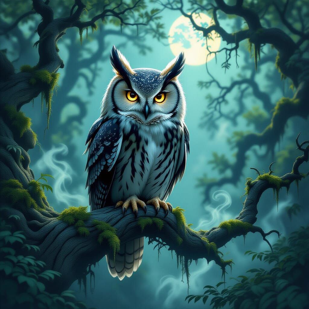 Wise Owl in Enchanted Forest