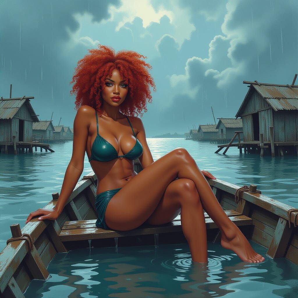 Dark Moody Pin-Up in Stormy Seas