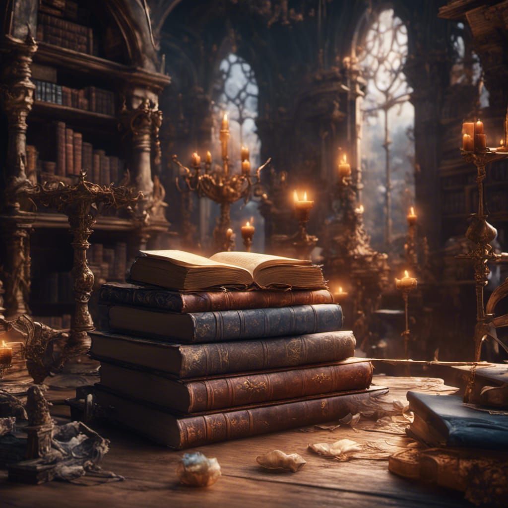 Fantastical Magic Books in Detailed Matte Painting