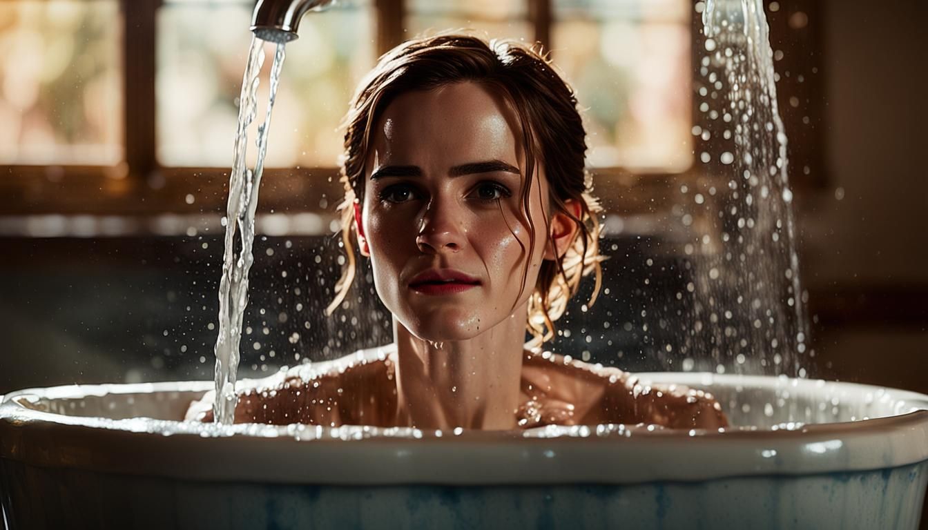Emma Watson in Bathtub: Hyperrealistic Splash Art