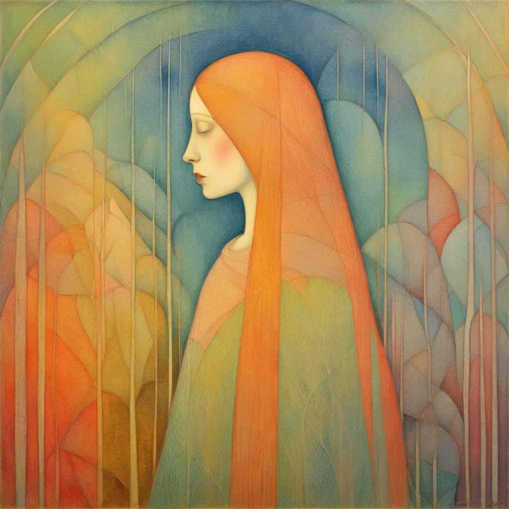 Fairytale Woman in Abstract Vibrant Art Style