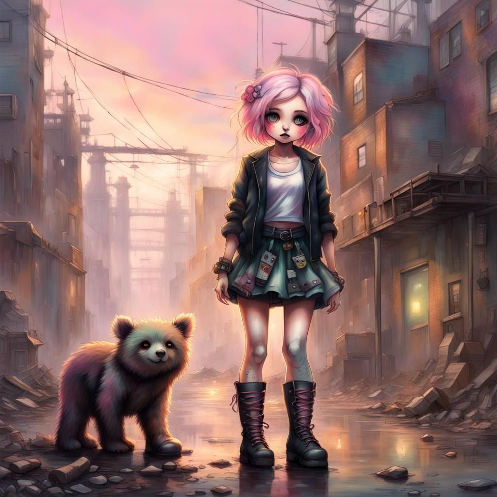Kawaii Punk Girl in Decaying Industrial Area