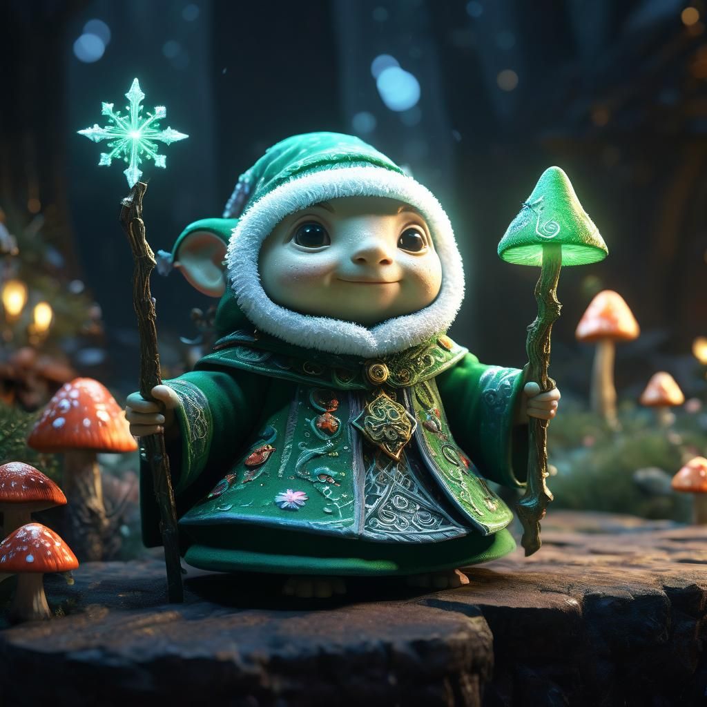 Munchkin Mage in Christmas Mushroom Fairytale, 3D Render