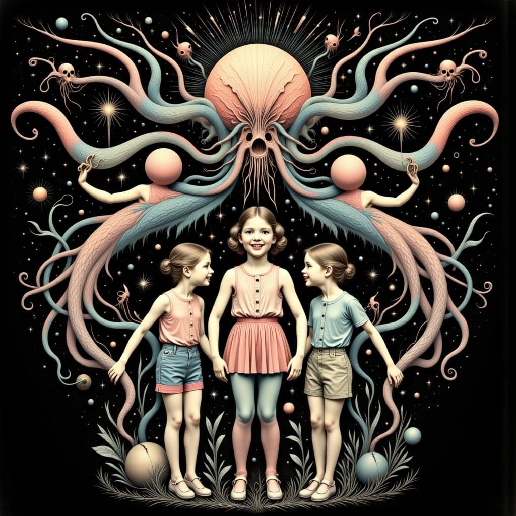 Cosmic Collage of Cute Schoolgirls and Lovecraftian Horror