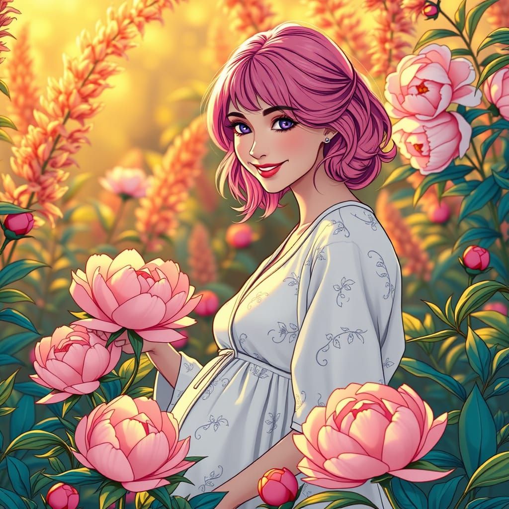 Enchanting Mother in Whimsical Garden Setting