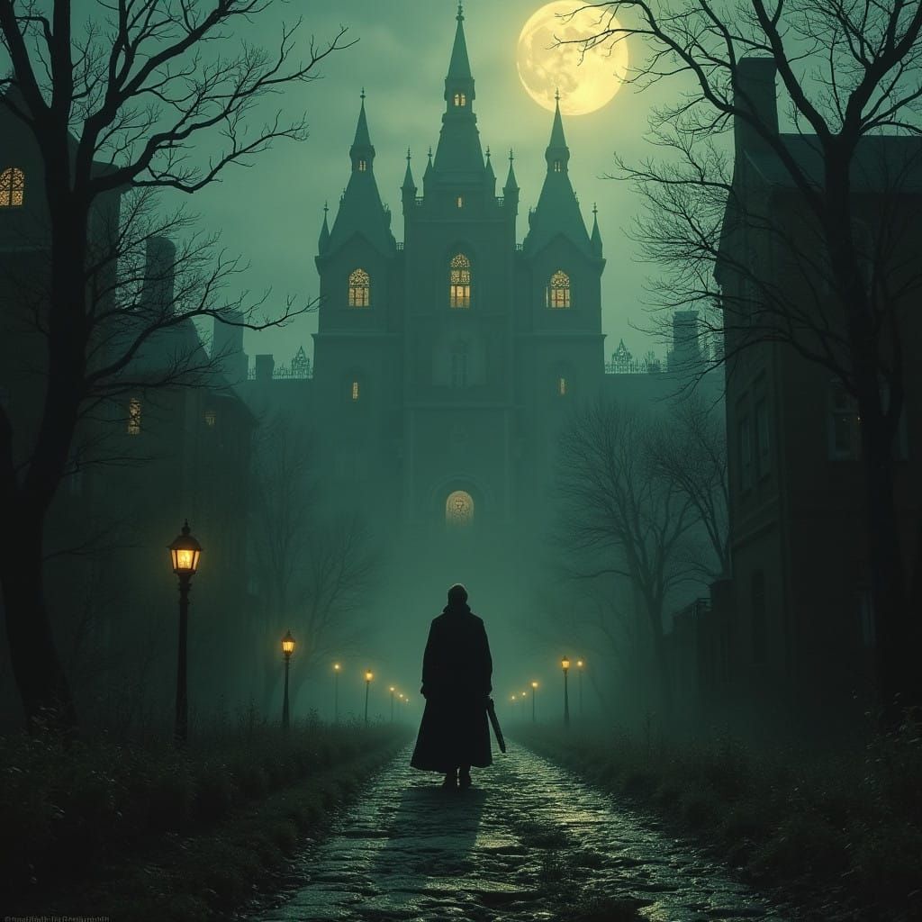 Grimdark Victorian Cityscape in Moody Oil Painting Style