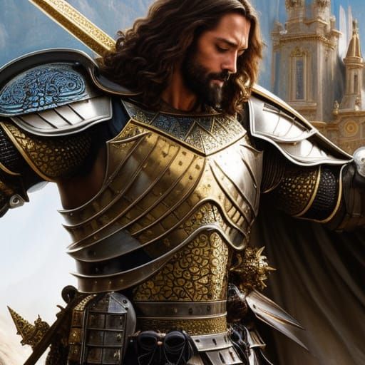 Jesus as Armored Knight in Rococo Style