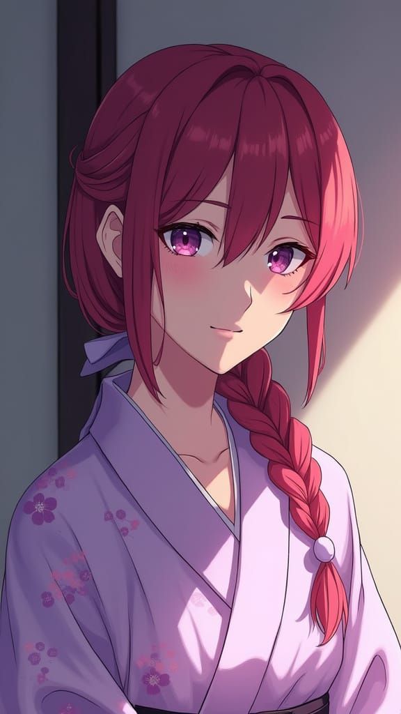 Anime Oni Man with Dark Red Hair in Manga Style