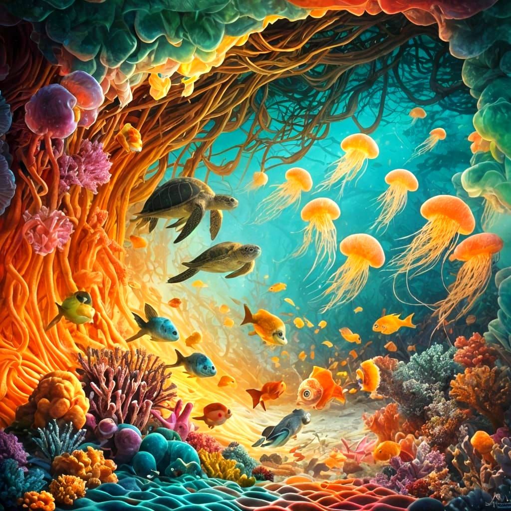 Surreal Deep-Sea Coral Reef, Salvador Dali Style