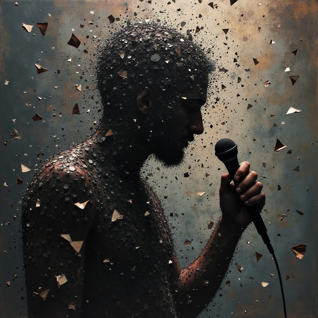 Man with Microphone in Avant-Garde Noise Ritual