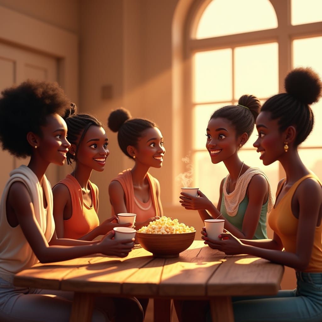 Diverse Young Adults Enjoy Coffee Time in Ethiopian-Inspired...