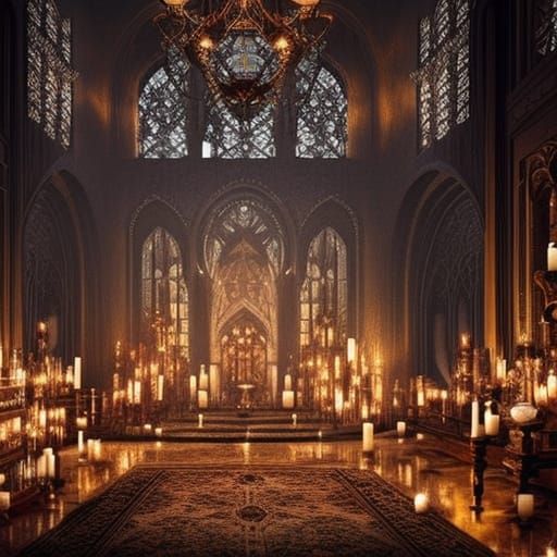 Ethereal Gothic Crystal hoard living room with lots of crystals and candles and lights