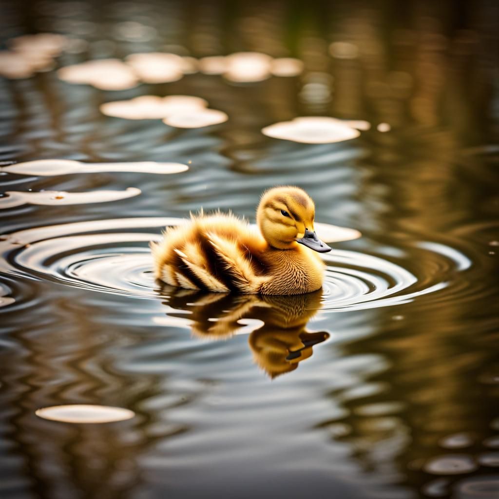 Peaceful Duckling Napping on Calm Lake
