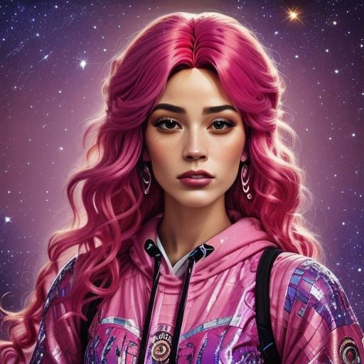 Woman with Vibrant Curly Multicolored Party Wig