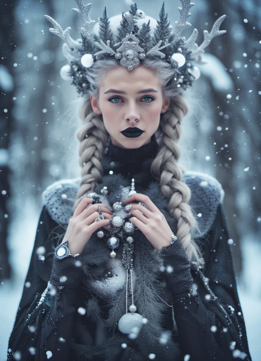 Gothic Female Wizard Portrait with Snowy Ornaments