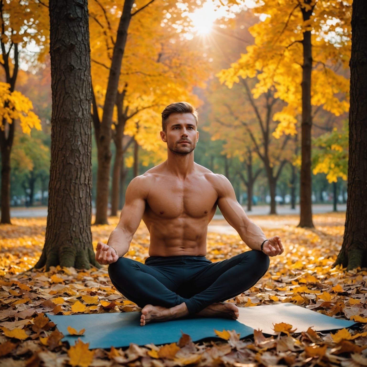 Handsome Man Doing Yoga at Sunrise