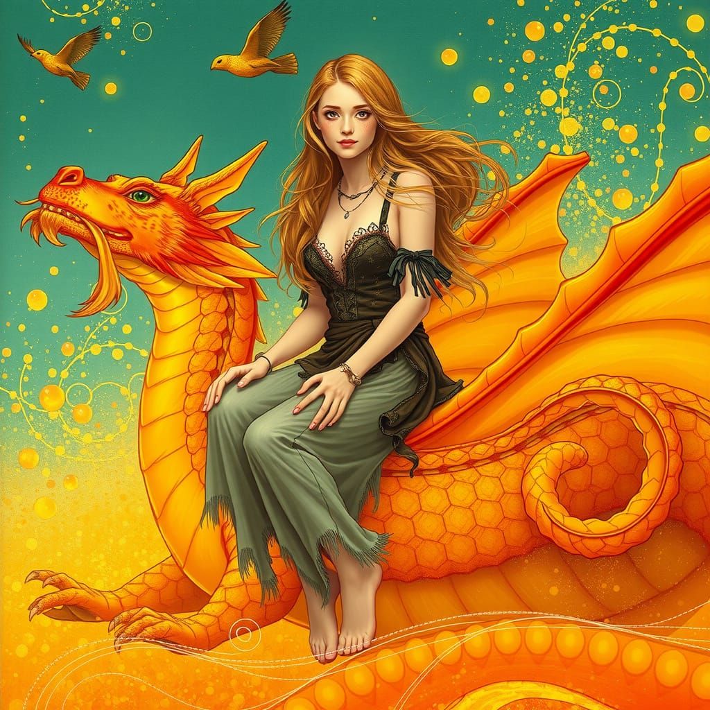 Gummy Dragon Rider: Bohemian Art Nouveau Dream