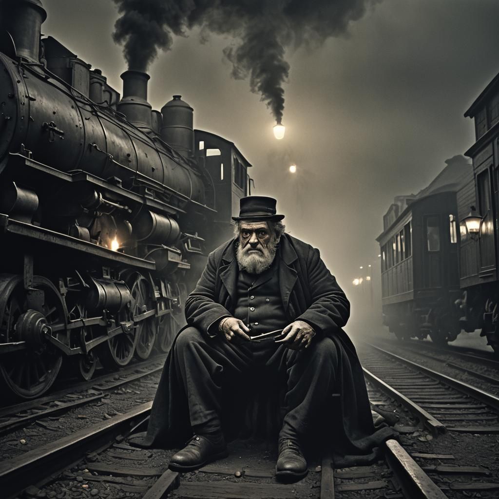 Eerie Quaker by Train Engine in Doré Style