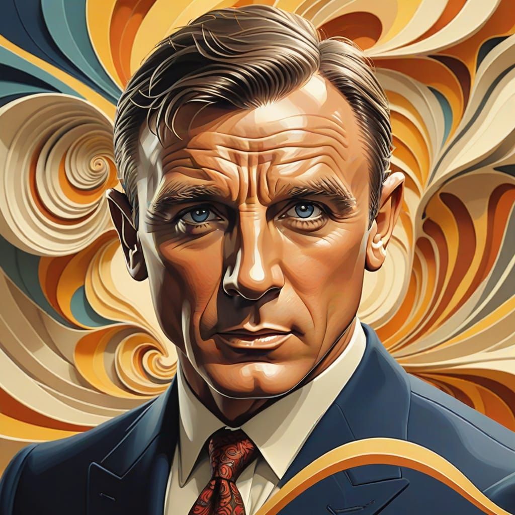 Abstract James Bond Portrait with Vector Fractals