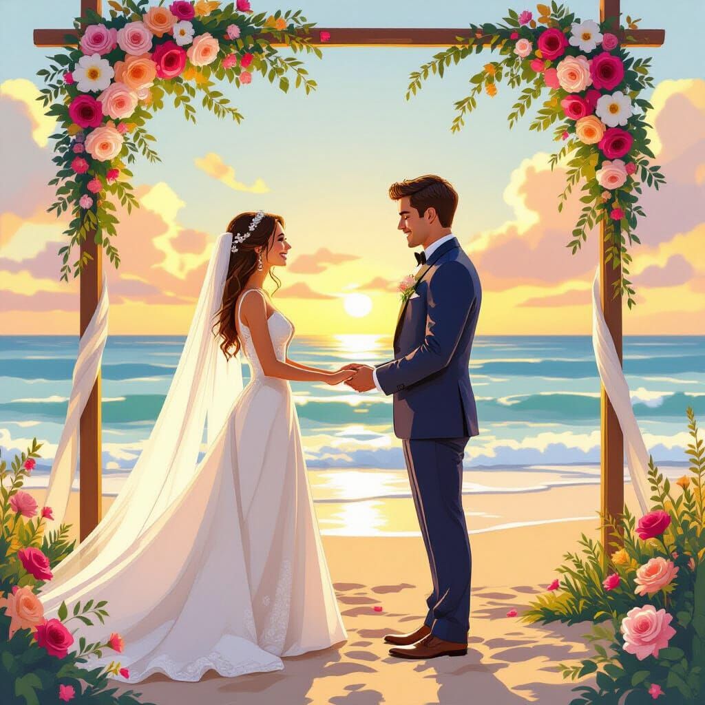 Royal Beach Wedding Ceremony in Golden Hour Light