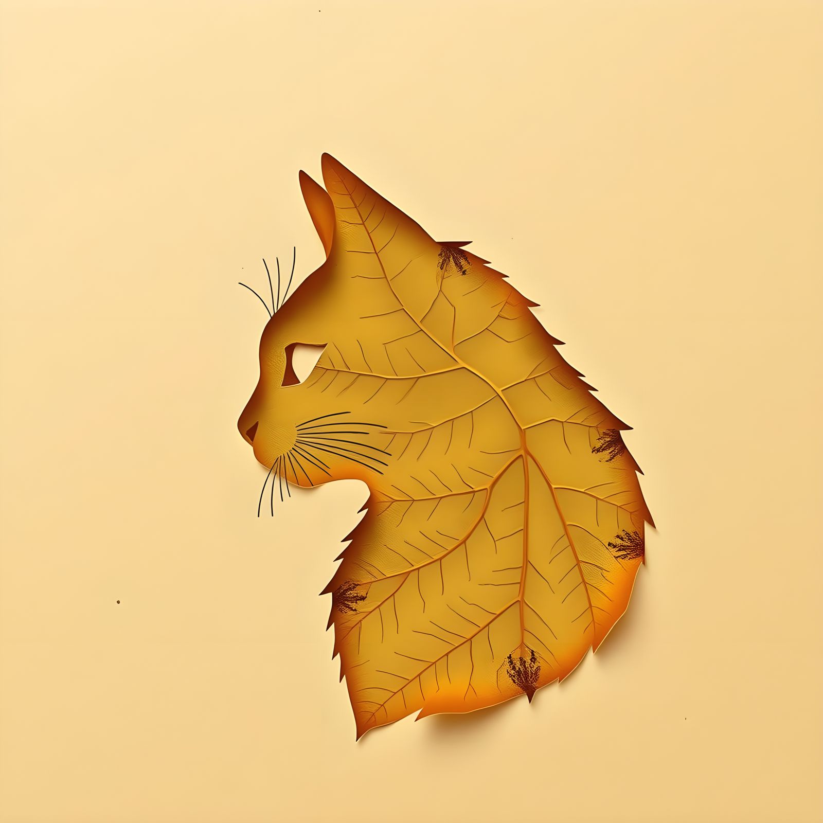 Abstract Handcraft Art: Delicate Leaf Cat Profile