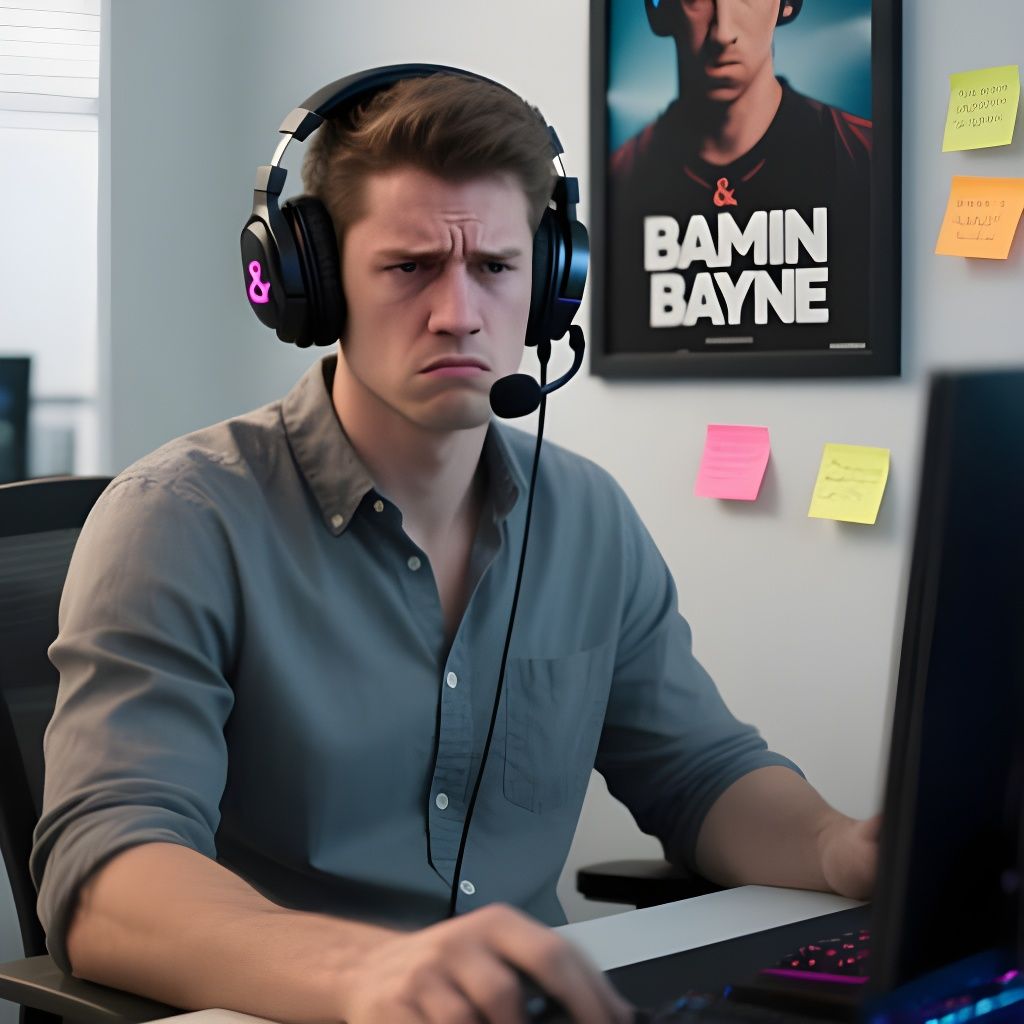Photorealistic Portrait of a Frustrated Gamer in Office