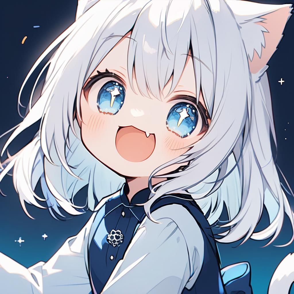 Adorable Catgirl with Blue Eyes and White Hair