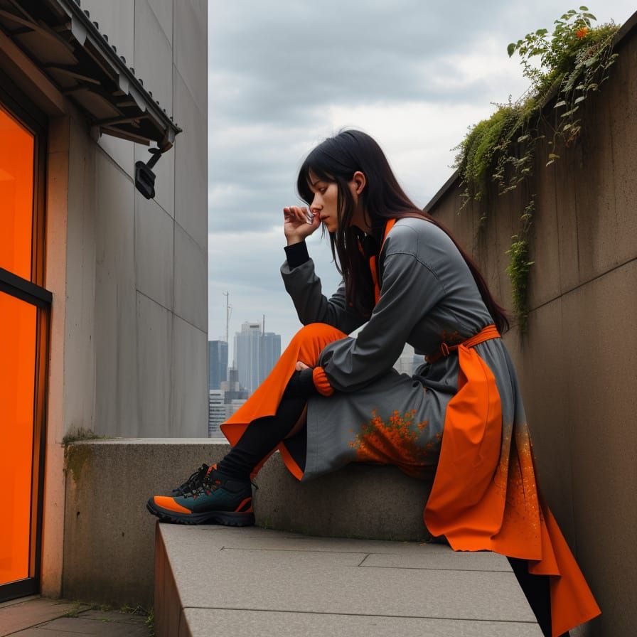 Sad Woman Crying on a Wall, Dark Style