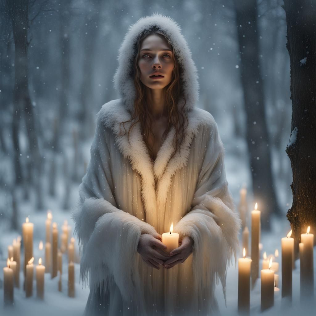 Winter Spirit Portrait in Snowy Forest