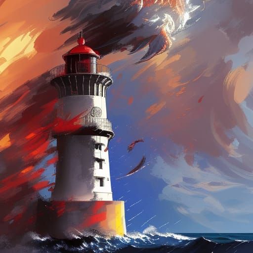 Stormy Sea Lighthouse in Digital Painting Style