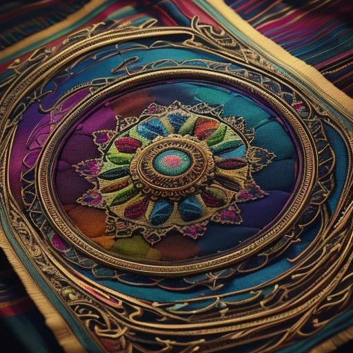 Vibrant Stripes on Ornate Fabric in Hyperrealistic Macro Sho...